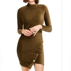 Almost Famous Olive Green Corduroy Snap Bodycon Asymmetrical Dress Size XXS